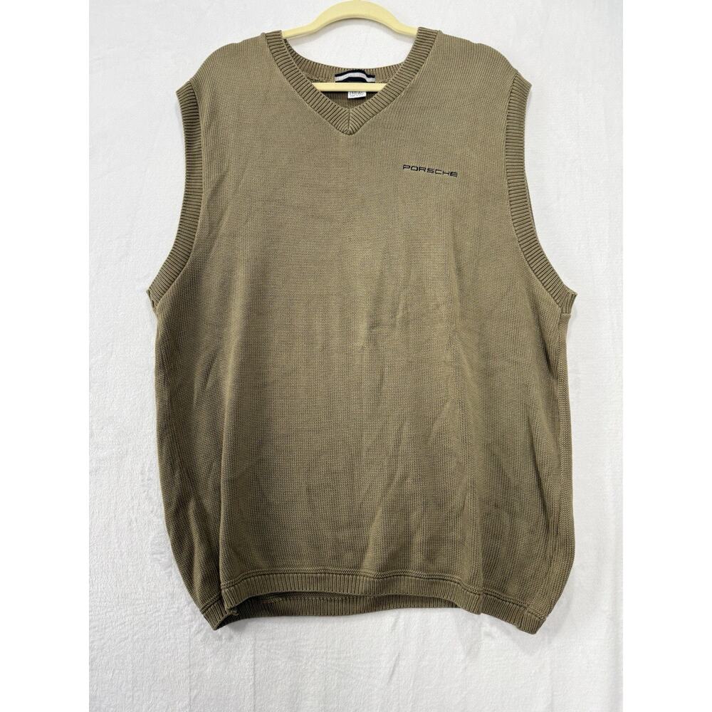 Vintage Rare Porsche Tensell Lyocell Made In USA Knit Vest Khaki Mens Size XL